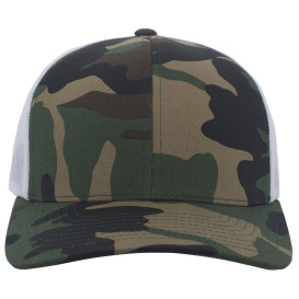 Pacific Headwear 108C Camo Snapback Trucker Cap - Army/White