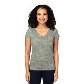 Threadfast 200RV Ladies Ultimate CVC V-Neck T-Shirt - Green Hex Camo