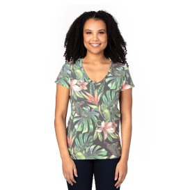 Threadfast 200RV Ladies Ultimate CVC V-Neck T-Shirt - Tropical Jungle