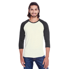 Threadfast 302G Unisex Triblend 3/4 Sleeve Raglan - Cream/Black Triblend