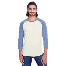 Threadfast 302G Unisex Triblend 3/4 Sleeve Raglan - Cream/Navy Triblend