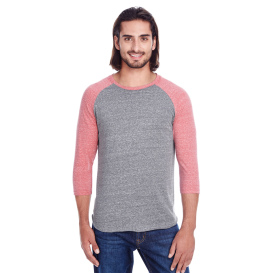 Threadfast 302G Unisex Triblend 3/4 Sleeve Raglan - Grey/Red Triblend