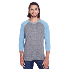 Threadfast 302G Unisex Triblend 3/4 Sleeve Raglan - Grey/Royal Triblend