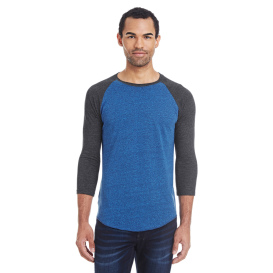 Threadfast 302G Unisex Triblend 3/4 Sleeve Raglan - Royal Black /Black Triblend