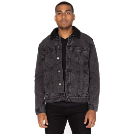 Threadfast 372J Unisex Sherpa-Lined Denim Jacket - Black Denim/Black