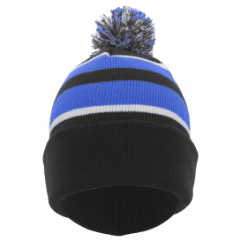 Pacific Headwear 641K Knit Fold-Over Pom-Pom Beanie - Black/Royal/White