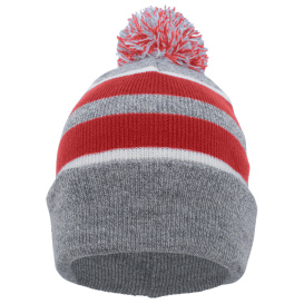 Pacific Headwear 641K Knit Fold-Over Pom-Pom Beanie - Heather/Red/White