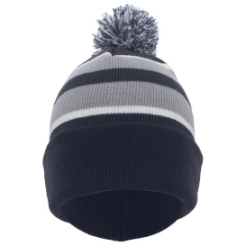 Pacific Headwear 641K Knit Fold-Over Pom-Pom Beanie - Navy/Silver/White