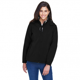 North End 78080 Ladies Glacier Insulated Three Layer Fleece Bonded Soft Shell Jacket with Detached Hood - Black