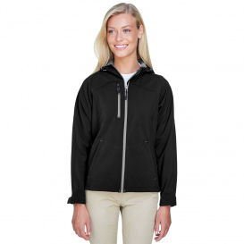 North End 78166 Ladies Prospect Two Layer Fleece Bonded Soft Shell Hooded Jacket - Black
