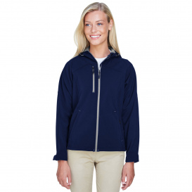 North End 78166 Ladies Prospect Two Layer Fleece Bonded Soft Shell Hooded Jacket - Classic Navy