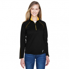 North End 78187 Ladies Radar 1/4-Zip Performance Long Sleeve Top - Black/Campus Gold