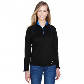 North End 78187 Ladies Radar 1/4-Zip Performance Long Sleeve Top - Black/True Royal