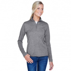 UltraClub 8618W Ladies Cool & Dry Heathered Performance 1/4-Zip - Charcoal Heather 