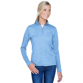 UltraClub 8618W Ladies Cool & Dry Heathered Performance 1/4-Zip - Columbia Blue Heather