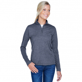 UltraClub 8618W Ladies Cool & Dry Heathered Performance 1/4-Zip - Navy Heather