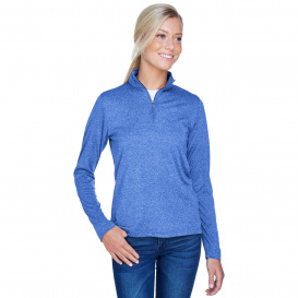 UltraClub 8618W Ladies Cool & Dry Heathered Performance 1/4-Zip - Royal Heather