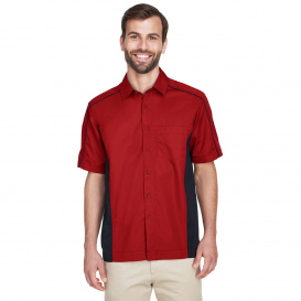 North End 87042T Men\'s Tall Fuse Colorblock Twill Shirt - Classic Red/Black
