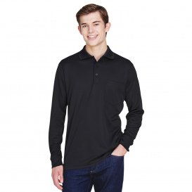 Core 365 88192P Adult Pinnacle Performance Long-Sleeve Pique Polo with Pocket - Black