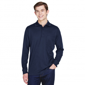 Core 365 88192P Adult Pinnacle Performance Long-Sleeve Pique Polo with Pocket - Classic Navy
