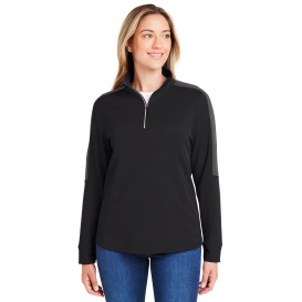 Core 365 CE404W Ladies Market Snag Protect Mesh Colorblock Quarter-Zip - Black/Carbon