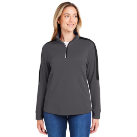 Core 365 CE404W Ladies Market Snag Protect Mesh Colorblock Quarter-Zip - Carbon/Black