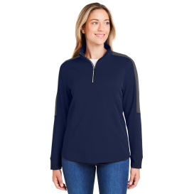 Core 365 CE404W Ladies Market Snag Protect Mesh Colorblock Quarter-Zip - Classic Navy/Carbon