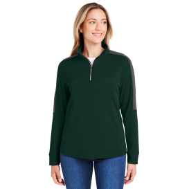 Core 365 CE404W Ladies Market Snag Protect Mesh Colorblock Quarter-Zip - Forest/Carbon