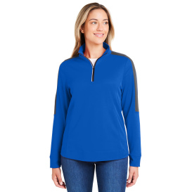 Core 365 CE404W Ladies Market Snag Protect Mesh Colorblock Quarter-Zip - True Royal/Carbon