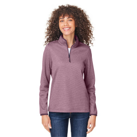 Core 365 CE73W Ladies Venture Heathered Stripe Quarter-Zip - Burgundy/White