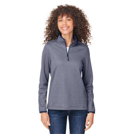 Core 365 CE73W Ladies Venture Heathered Stripe Quarter-Zip - Classic Navy/White