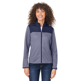 Core 365 CE74W Ladies Venture Heathered Stripe Hybrid Jacket - Classic Navy/White