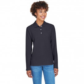 Devon & Jones D110W Ladies Pima Pique Long Sleeve Polo - Navy