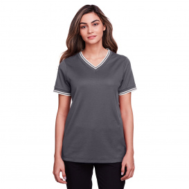 Devon & Jones DG20CW Ladies CrownLux Performance Plaited Tipped V-Neck Top - Graphite/White