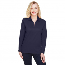 Devon & Jones DG20LW CrownLux Performance Ladies Plaited Long Sleeve Polo - Navy