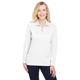 Devon & Jones DG20LW CrownLux Performance Ladies Plaited Long Sleeve Polo - White