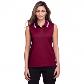 Devon & Jones DG20SW Ladies CrownLux Performance Plaited Tipped Sleeveless Polo - Burgundy/White