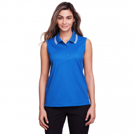 Devon & Jones DG20SW Ladies CrownLux Performance Plaited Tipped Sleeveless Polo - French Blue/White