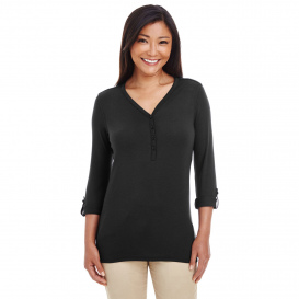 Devon & Jones DP186W Ladies Perfect Fit Y-Placket Convertible Sleeve Knit Top - Black