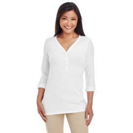 Devon & Jones DP186W Ladies Perfect Fit Y-Placket Convertible Sleeve Knit Top - White