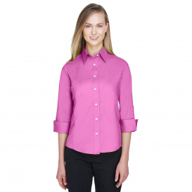 Devon & Jones DP625W Ladies Perfect Fit 3/4-Sleeve Stretch Poplin Blouse - Charity Pink