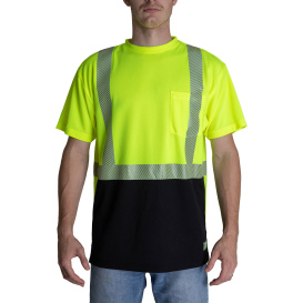 Berne HVK017 Unisex Hi-Vis Class 2 Color Blocked Pocket T-Shirt - Hi-Vis Yellow