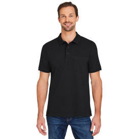 Harriton M205P Valiant Cotton Snag Protect Pocket Polo - Black