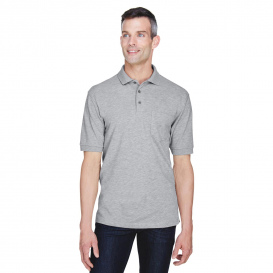 Harriton M265P Men\'s 5.6oz. Easy Blend Polo with Pocket - Grey Heather