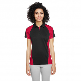 Harriton M385W Ladies Advantage Snag Protection Plus IL Colorblock Polo - Black/Red/Dark Charcoal