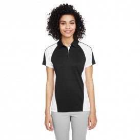 Harriton M385W Ladies Advantage Snag Protection Plus IL Colorblock Polo - Black/White/Dark Charcoal