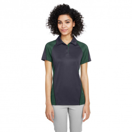 Harriton M385W Ladies Advantage Snag Protection Plus IL Colorblock Polo - Dark Charcoal/Dark Green/Black