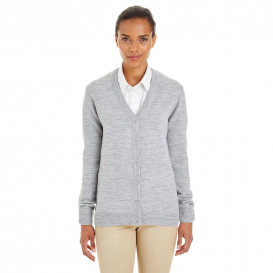 Harriton M425W Ladies Pilbloc V-Neck Button Cardigan Sweater - Grey Heather