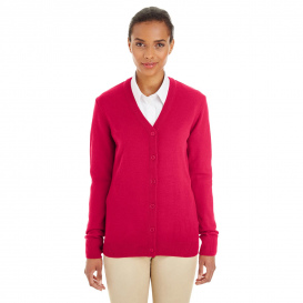 Harriton M425W Ladies Pilbloc V-Neck Button Cardigan Sweater - Red