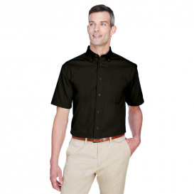 Harriton M500S Men\'s Easy Blend Short-Sleeve Twill Shirt with Stain Release - Black